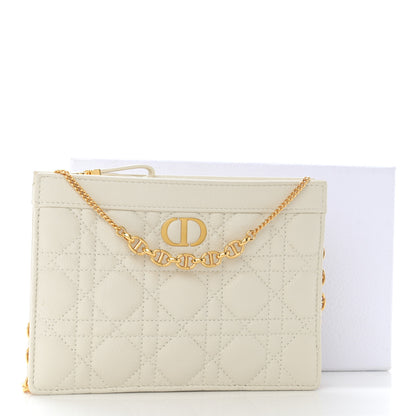 Christian Dior Calfskin Cannage Caro Zipped Pouch With Chain Latte 13 of 14