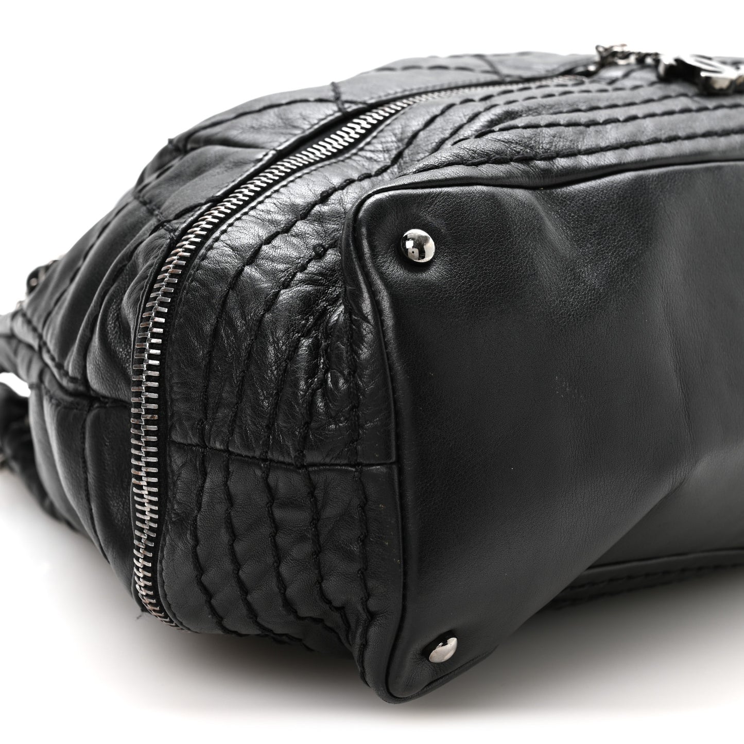 Lambskin Stitched Expandable Tote Black