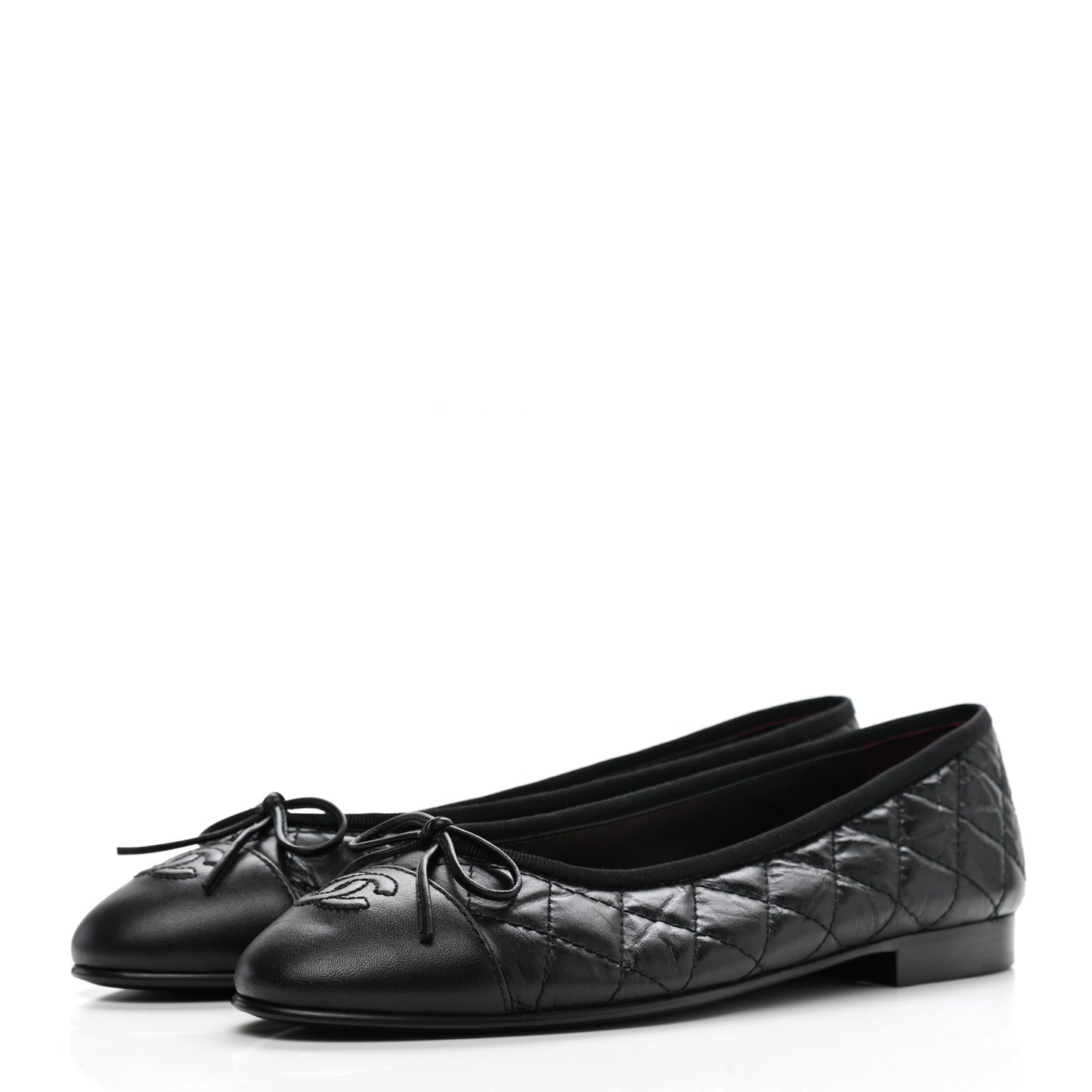 Aged Calfskin Quilted CC Cap Toe Ballerina Flats 38 Black
