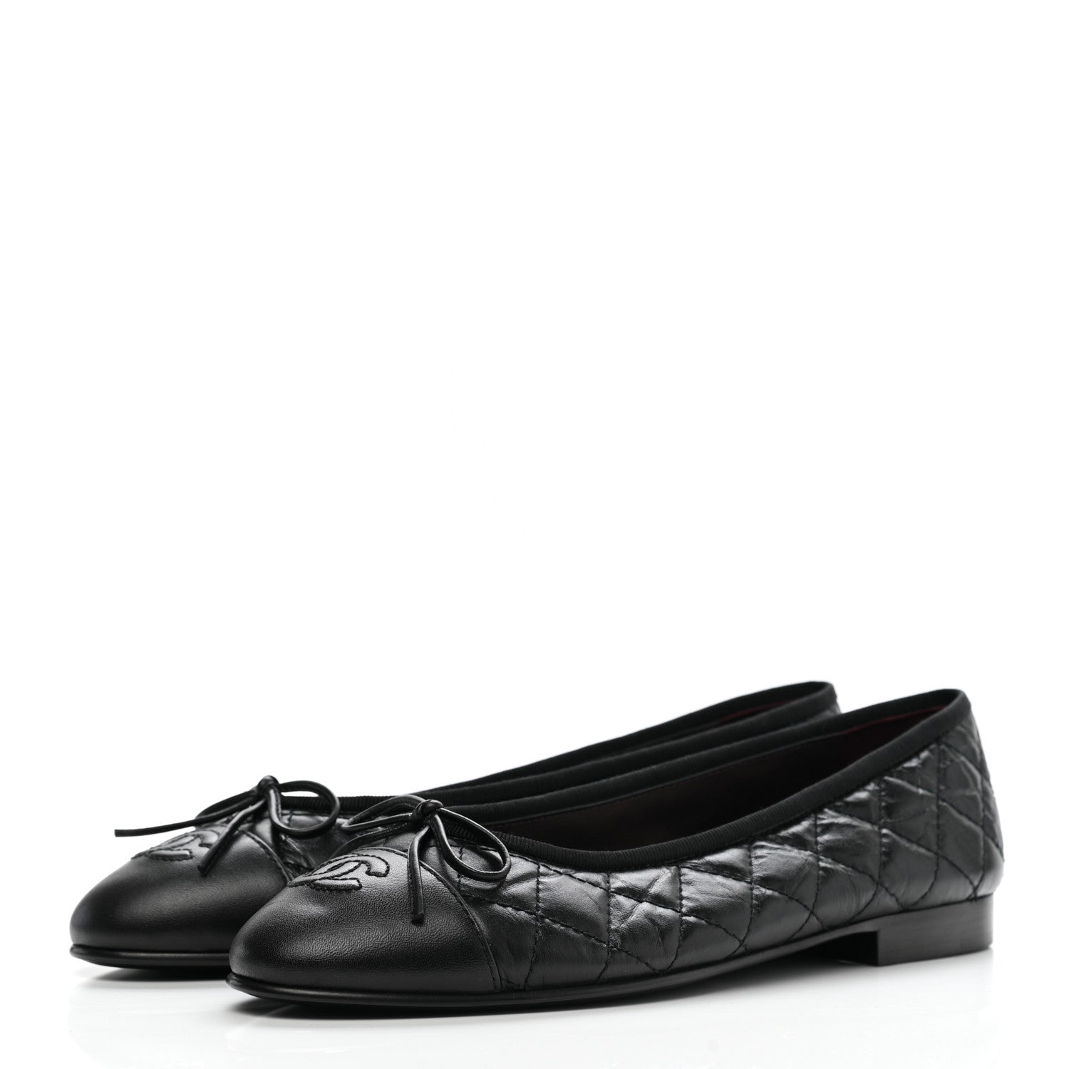 Chanel Aged Calfskin Quilted CC Cap Toe Ballerina Flats 38 Black 3 of 9