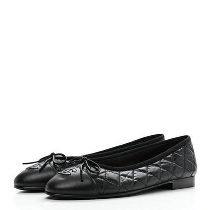Chanel Aged Calfskin Quilted CC Cap Toe Ballerina Flats 38 Black 3 of 9