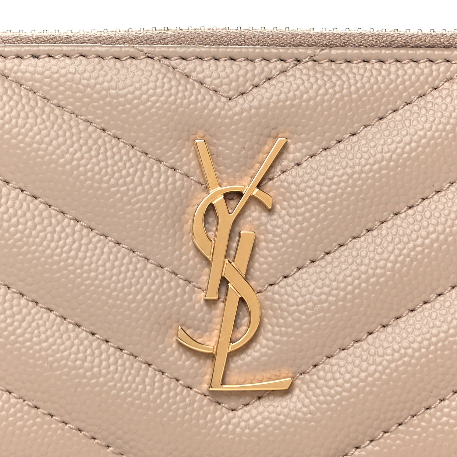 Saint Laurent Grain De Poudre Matelasse Chevron Monogram Fragments Zippered Card Case Nude Powder 8 of 9