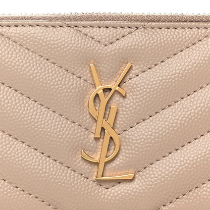 Saint Laurent Grain De Poudre Matelasse Chevron Monogram Fragments Zippered Card Case Nude Powder 8 of 9