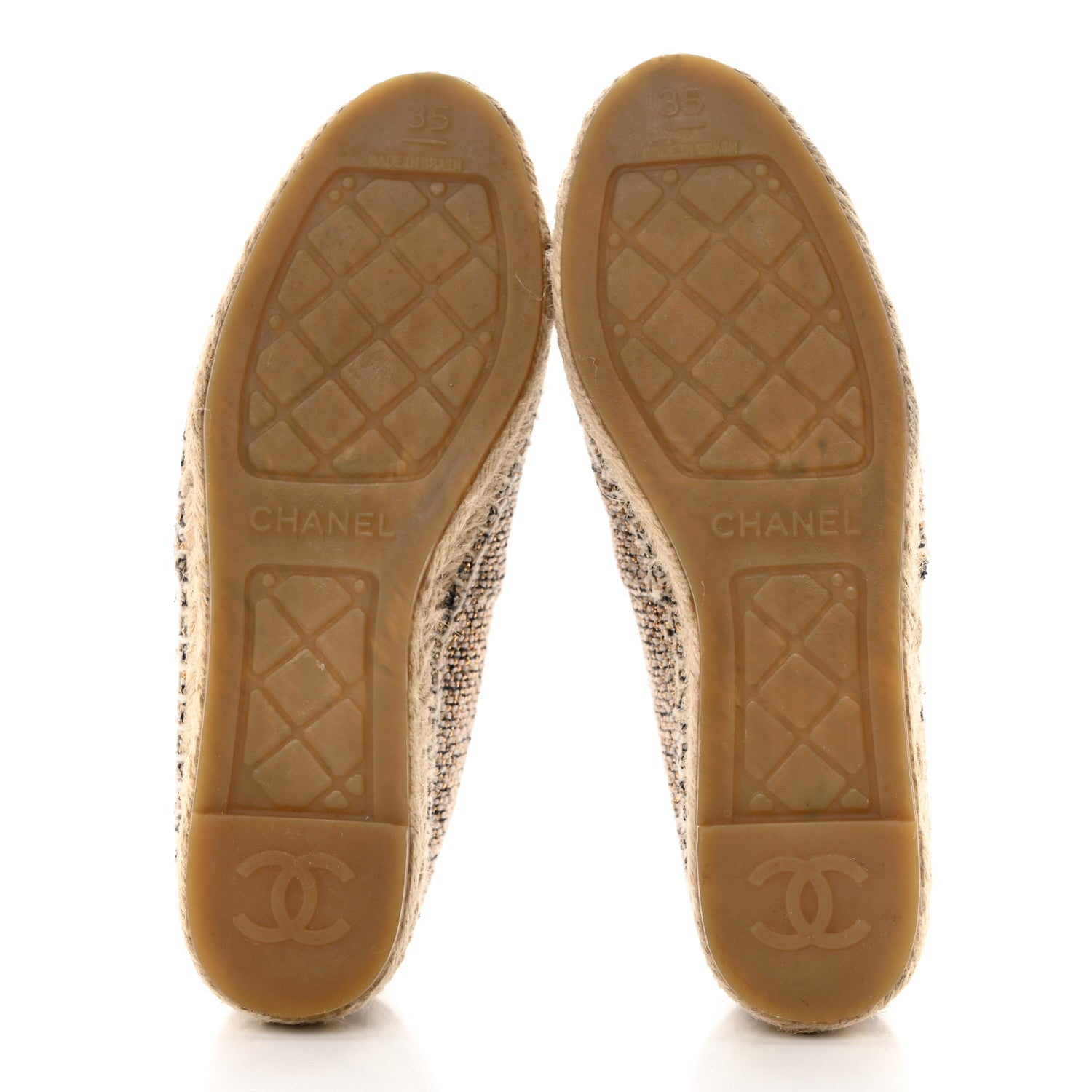 Chanel Metallic Tweed Grosgrain CC Espadrilles 35 Beige Black 5 of 9