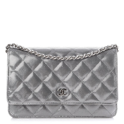 Chanel Metallic Calfskin Quilted Pixel Effect Wallet on Chain WOC Silver 1 of 8