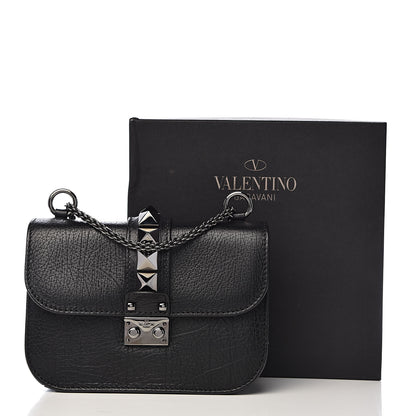 Valentino Garavani Pebbled Calfskin Small Glam Lock Rockstud Flap Black 11 of 11