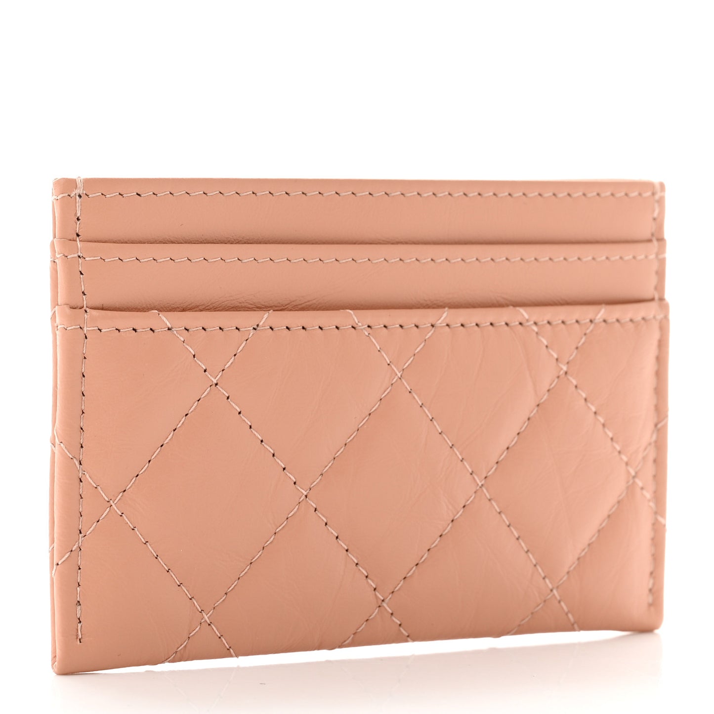 Aged Calfskin Quilted Reissue Card Holder Beige