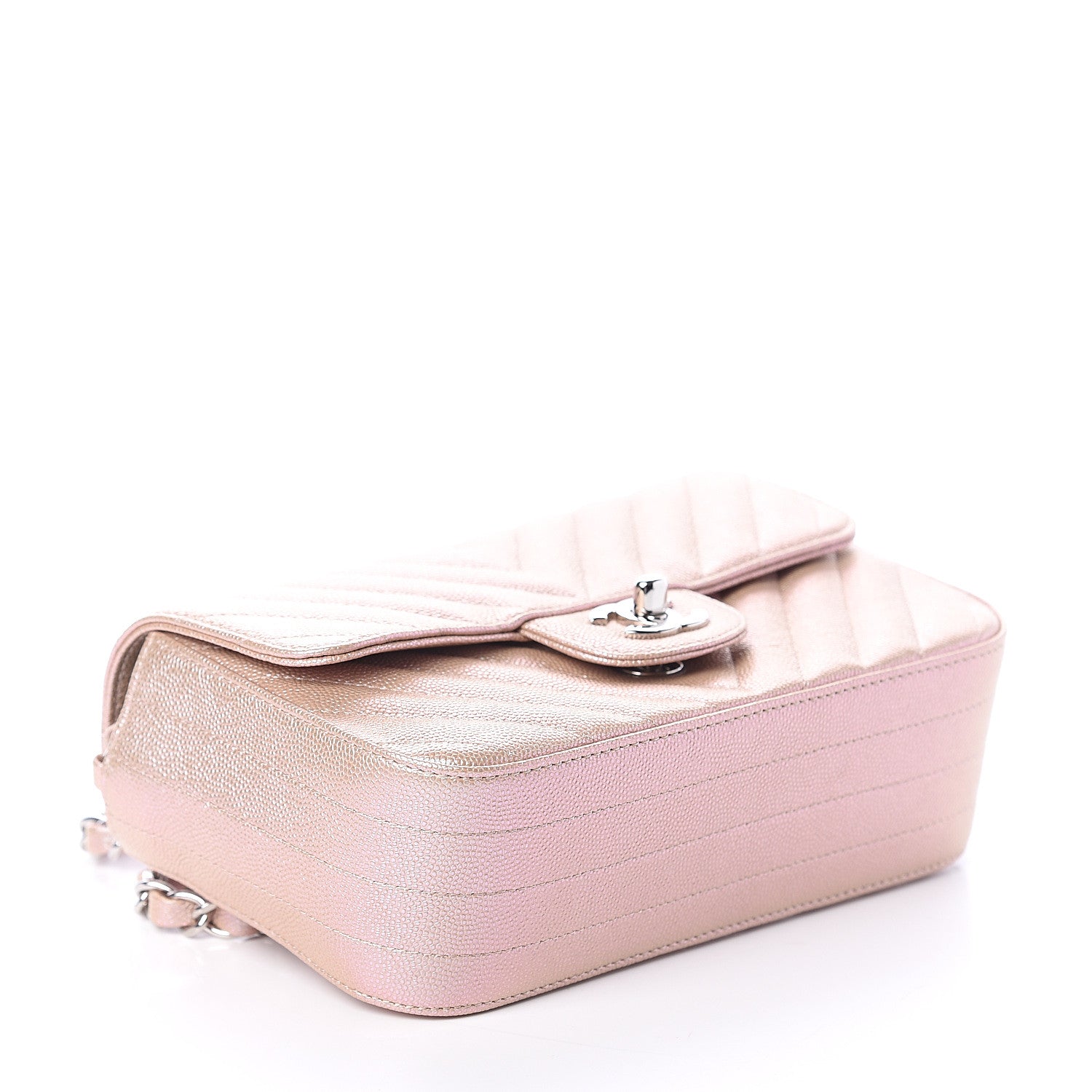 Chanel Iridescent Caviar Chevron Quilted Mini Rectangular Flap Light Gold 3 of 8