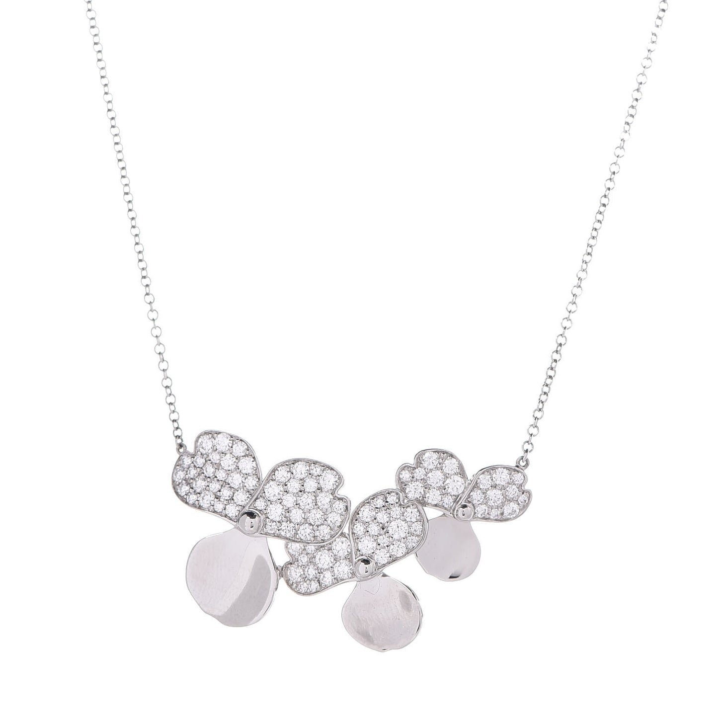 Platinum Diamond Mini Paper Flowers Cluster Pendant Necklace