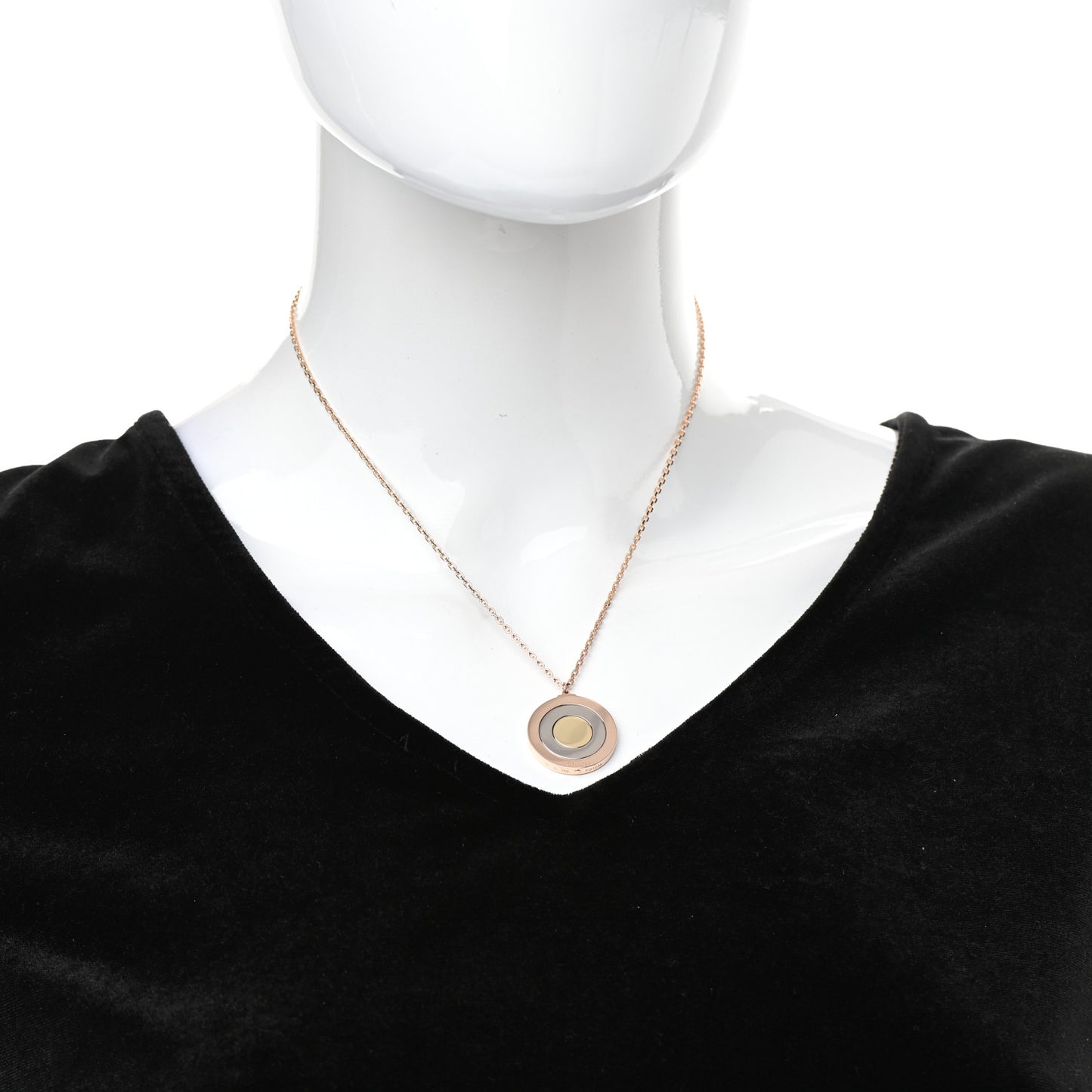 18K Pink Yellow White Gold Trinity Disc Pendant Necklace
