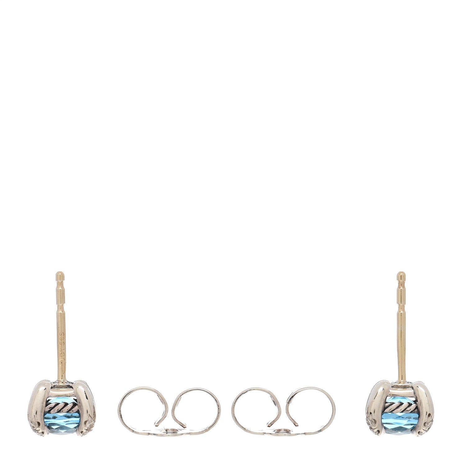 David Yurman Sterling Silver Diamond Blue Topaz 6mm Chatelaine Earrings 3 of 4