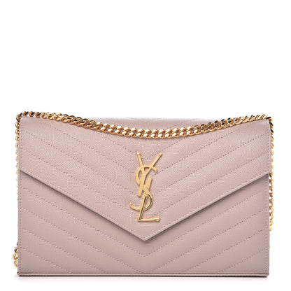 Saint Laurent Grain De Poudre Matelasse Chevron Monogram Chain Wallet Rose Antic 1 of 12