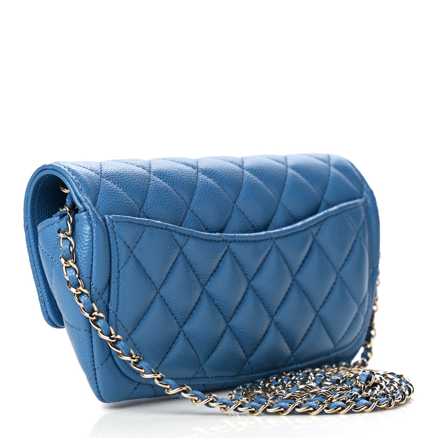 Caviar Quilted Glasses Case With Chain Blue