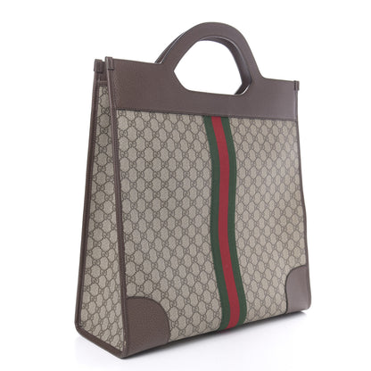 Gucci GG Supreme Monogram Textured Calfskin Web Medium Ophidia Slip Handle Tote Beige Ebony New Acero 3 of 10