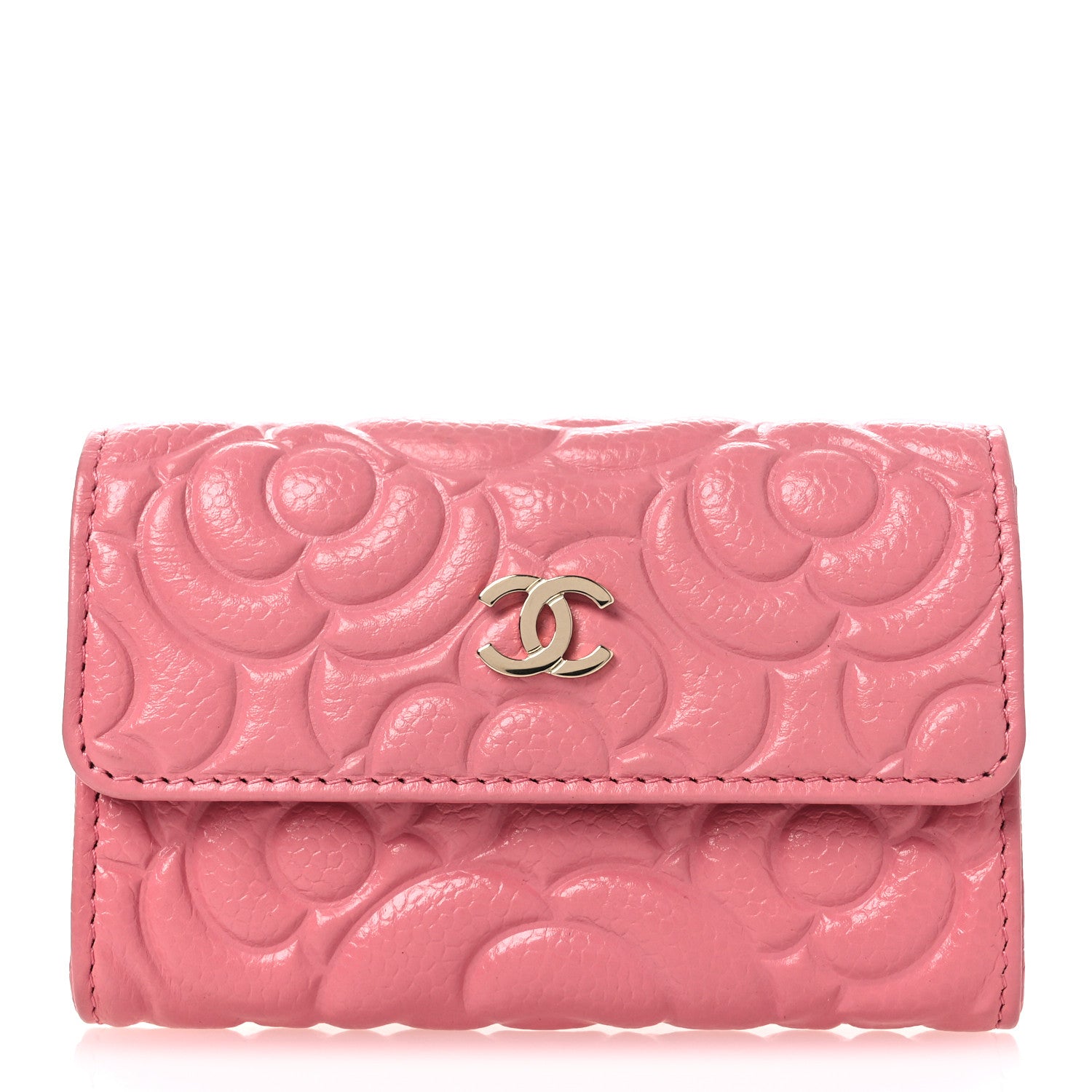 Chanel Caviar Camellia Embossed Card Holder Wallet Pink 1 of 10