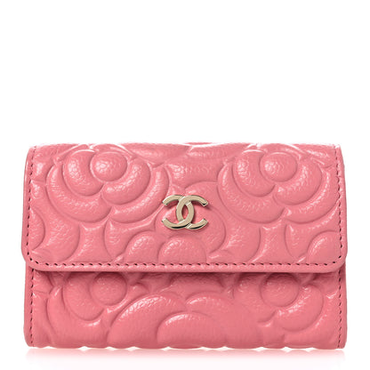 Chanel Caviar Camellia Embossed Card Holder Wallet Pink 1 of 10