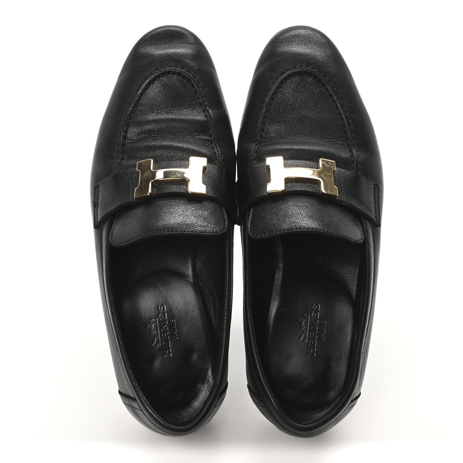 Hermes Goatskin Womens Paris Loafers 35 Black 2 of 9
