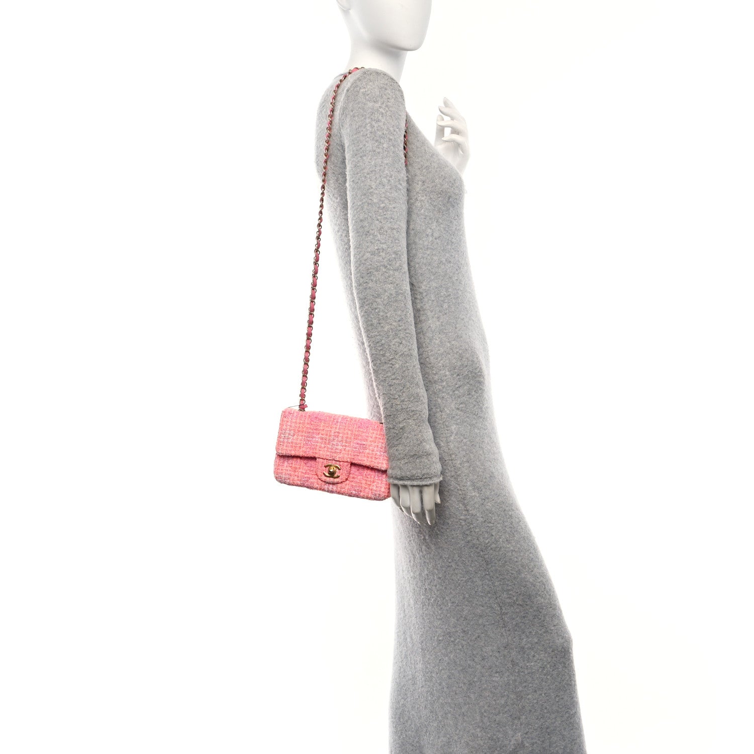 Chanel Tweed Quilted Mini Rectangular Flap Pink Orange White 2 of 12