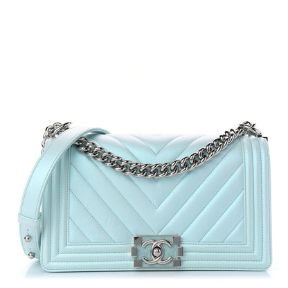 Chanel Iridescent Lambskin Chevron Quilted Medium Boy Flap Turquoise 1 of 10
