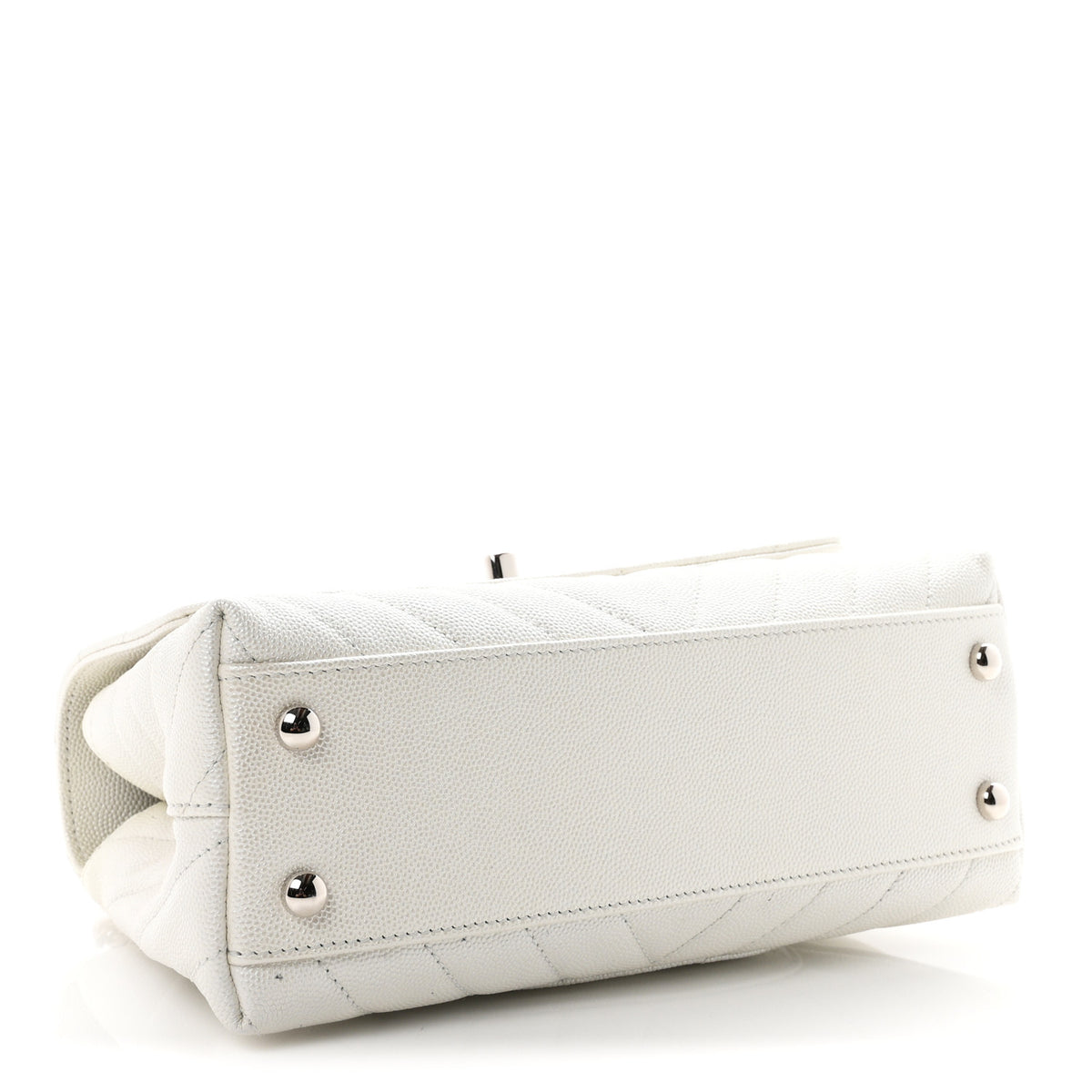 Iridescent Caviar Chevron Quilted Mini Coco Handle Flap White