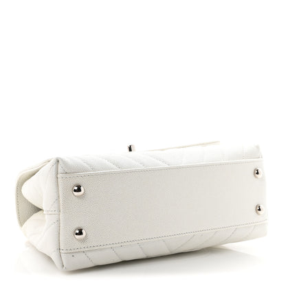 Chanel Iridescent Caviar Chevron Quilted Mini Coco Handle Flap White 4 of 10