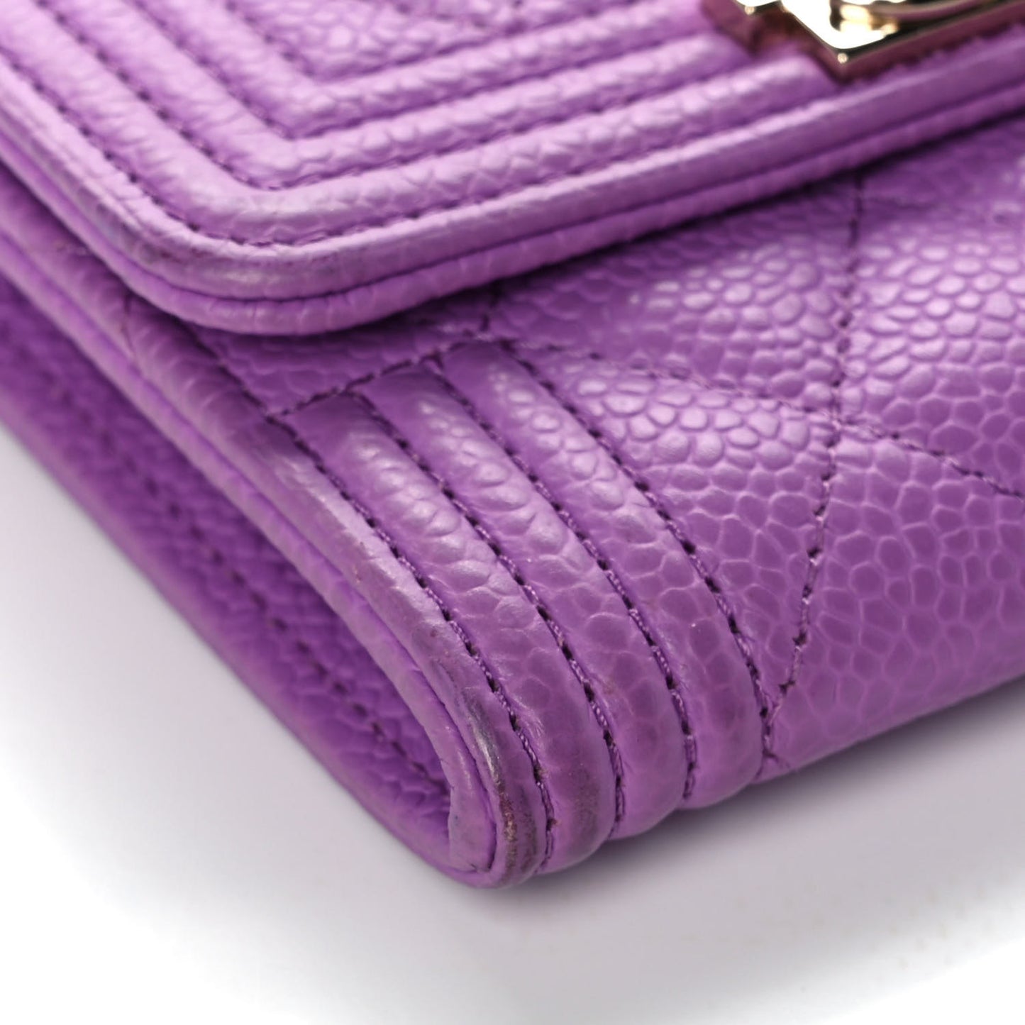 Caviar Quilted Boy Card Holder Wallet Purple
