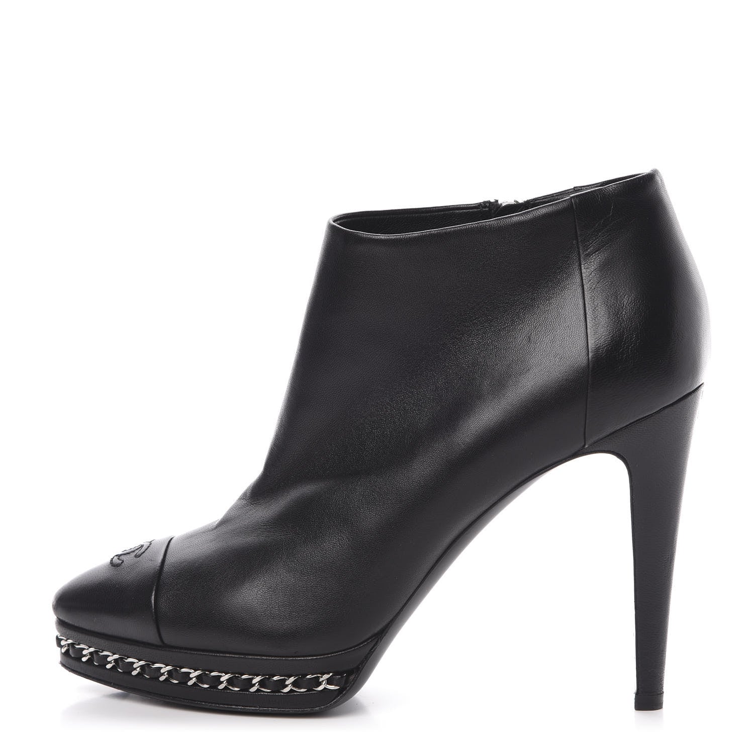 Chanel Lambskin CC Platform Cap Toe Chain Ankle Boots 38.5 Black 1 of 12