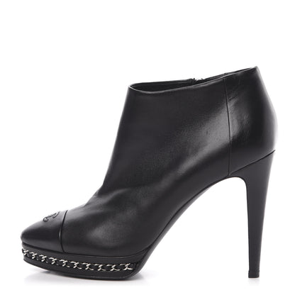 Chanel Lambskin CC Platform Cap Toe Chain Ankle Boots 38.5 Black 1 of 12