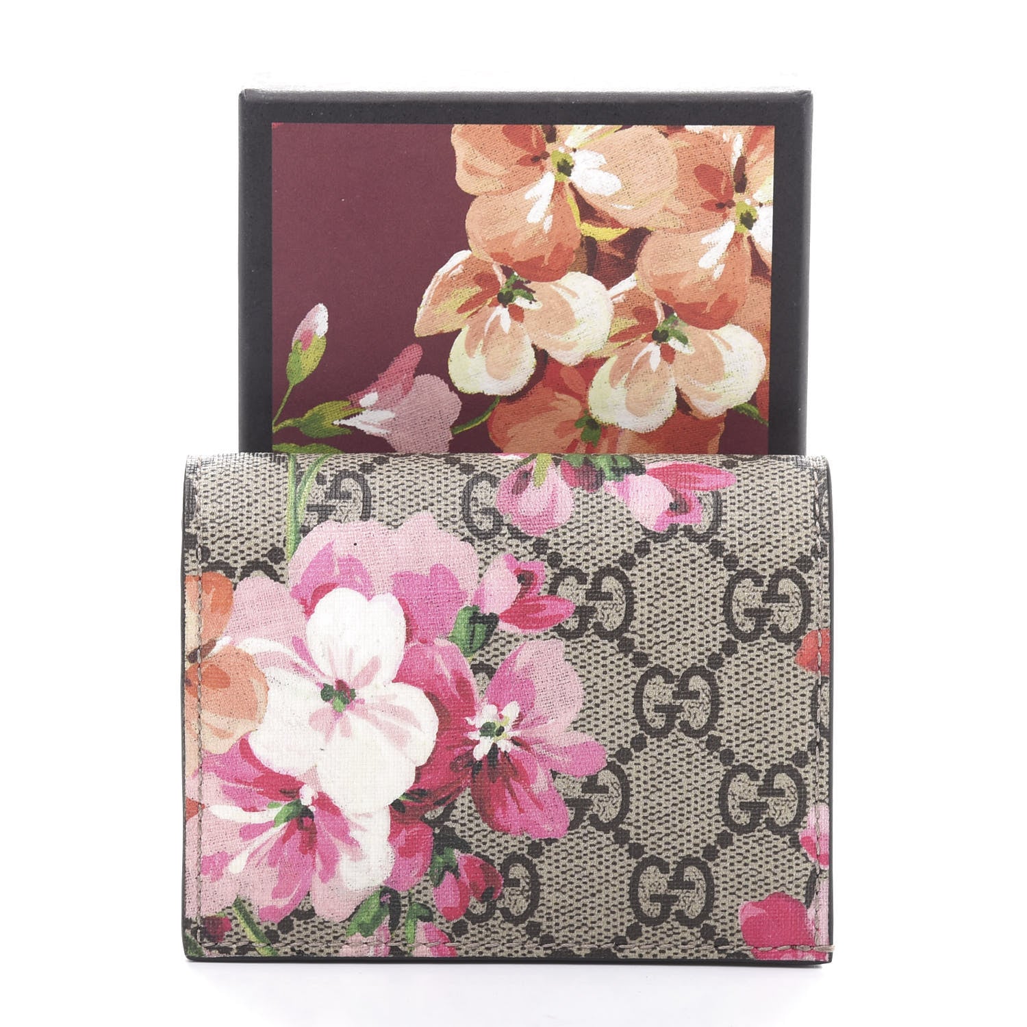 Gucci GG Supreme Monogram Blooms Card Case Wallet Beige Multicolor Dry Rose 10 of 10