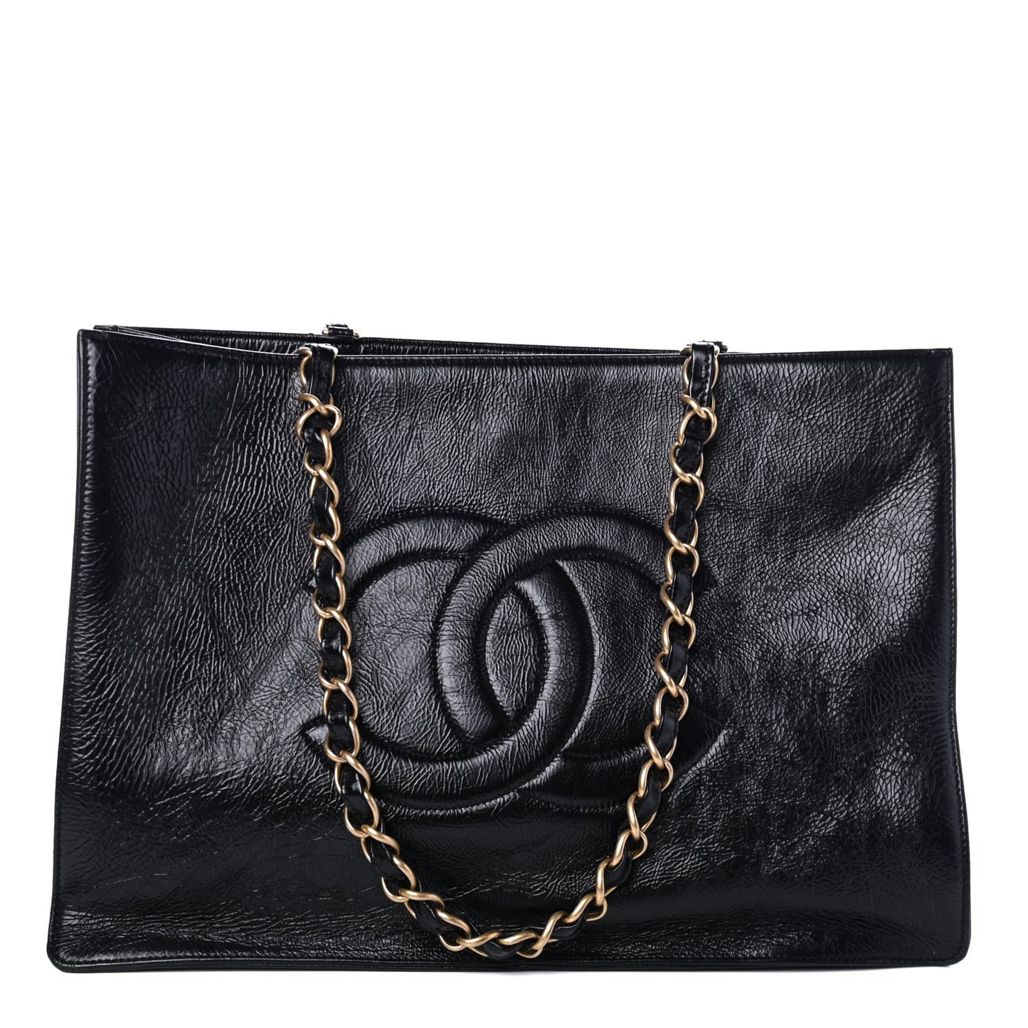 Shiny Aged Calfskin Shopping Bag Black
