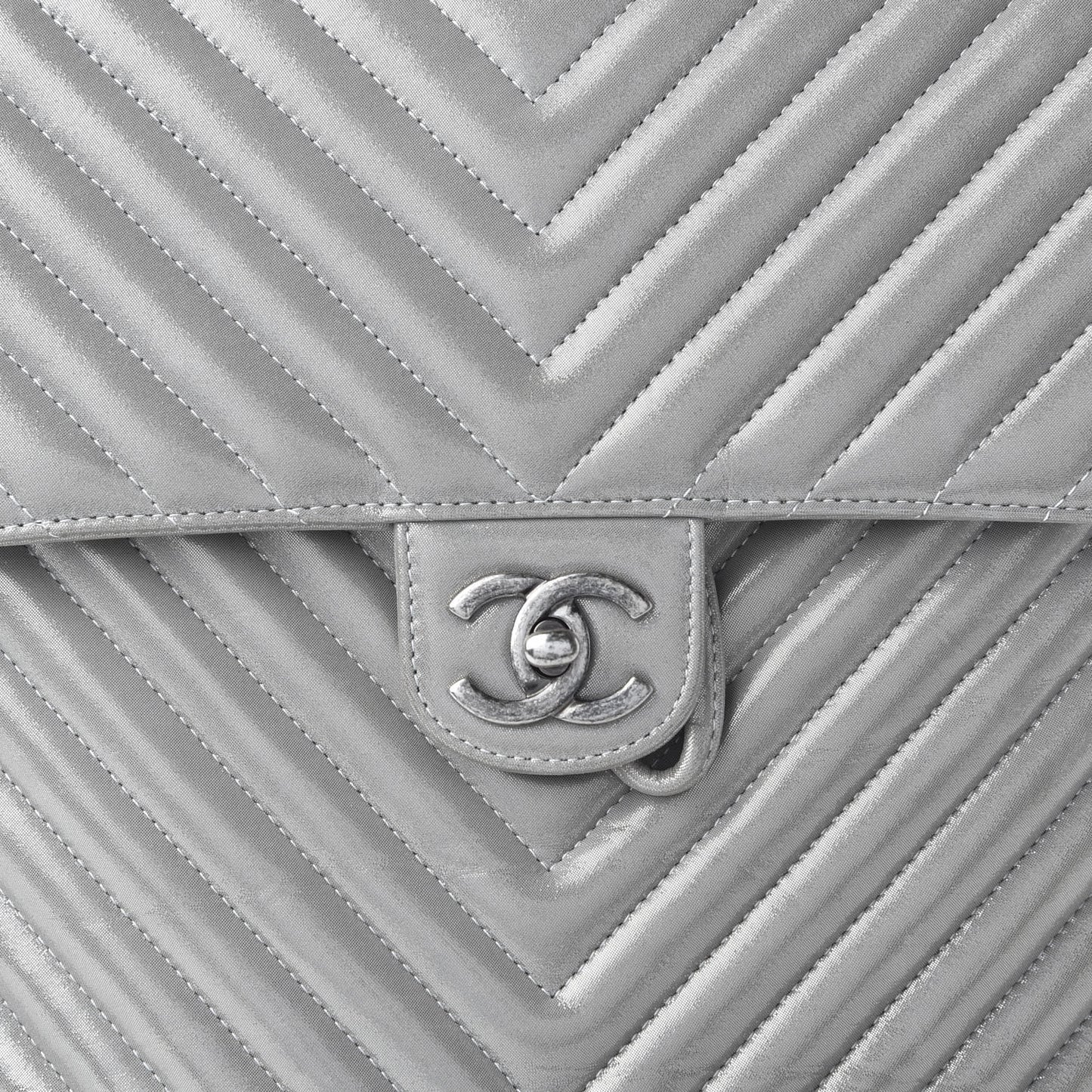 Metallic Iridescent Calfskin Chevron Quilted Small Urban Spirit Backpack Silver