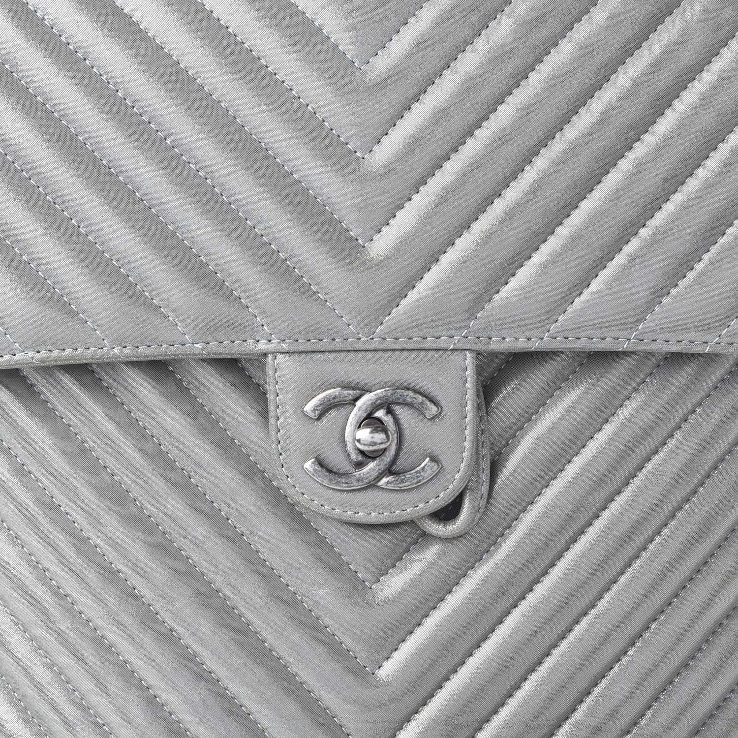 Chanel Metallic Iridescent Calfskin Chevron Quilted Small Urban Spirit Backpack Silver 9 of 9