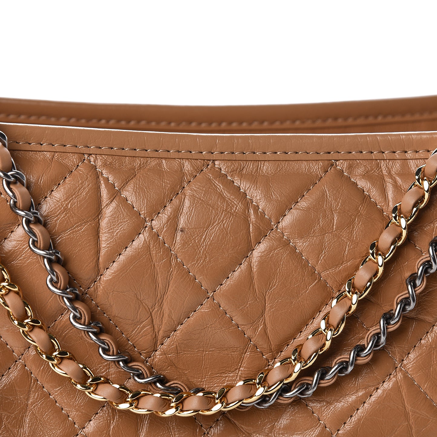 Aged Calfskin Quilted Medium Gabrielle Hobo Tan