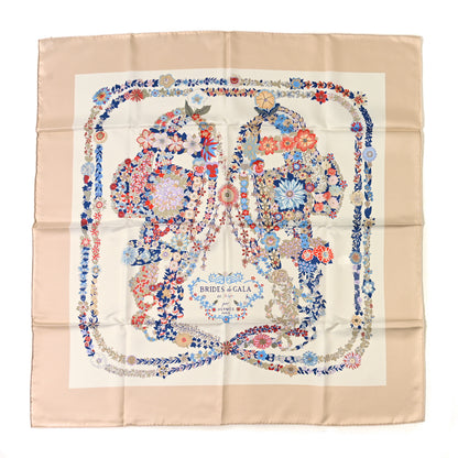 Hermes Silk Brides De Gala En Fleurs Scarf 90 Sable White Blue 1 of 3