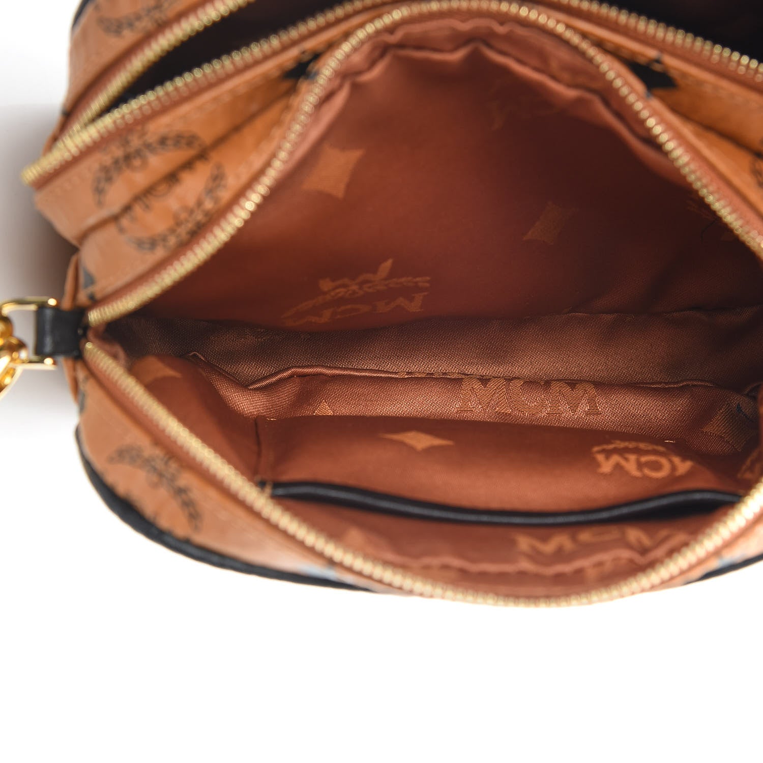 MCM Visetos Mini Camera Crossbody Bag Cognac 6 of 12