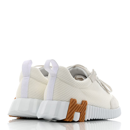 Hermes Technical Canvas Suede Goatskin Bouncing Sneakers 37.5 White 4 of 8