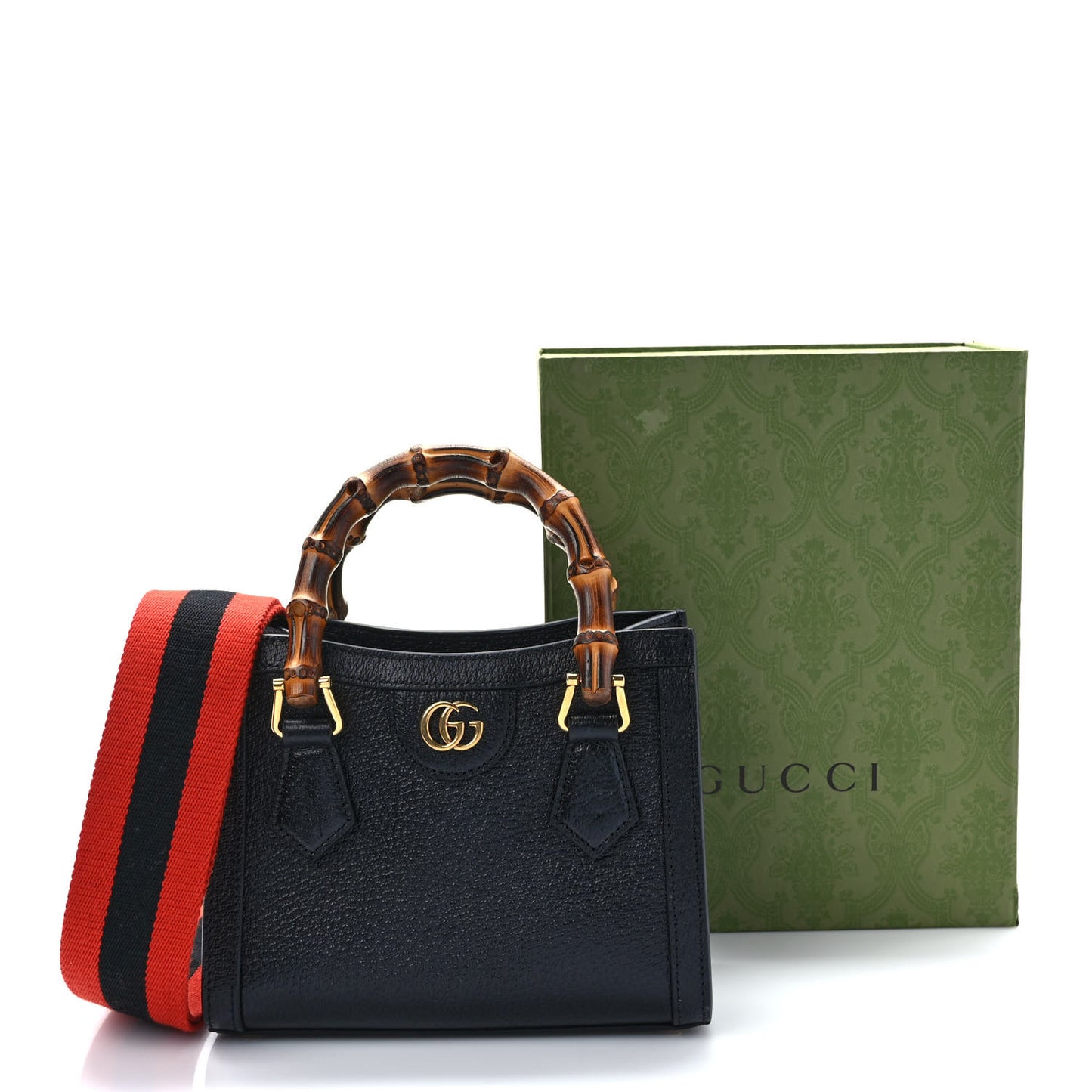 Textured Dollar Calfskin Web Mini Diana Tote Bag Black