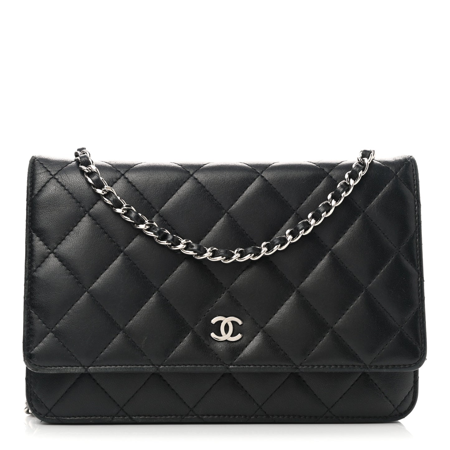 Lambskin Quilted Wallet On Chain WOC Black