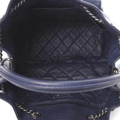 Chanel Calfskin Stitched Large Urban Luxury Drawstring Backpack Navy Blue 4 of 13