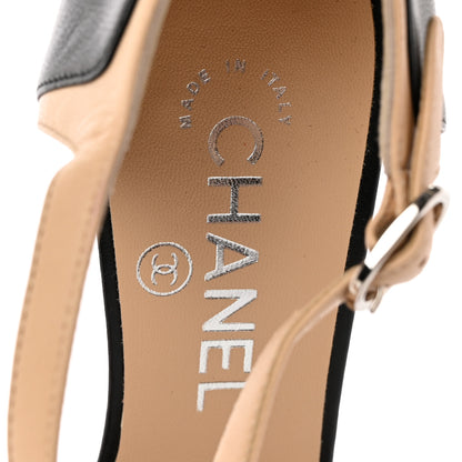 Chanel Lambskin Peep Toe Sandals 36.5 Beige Black 7 of 9