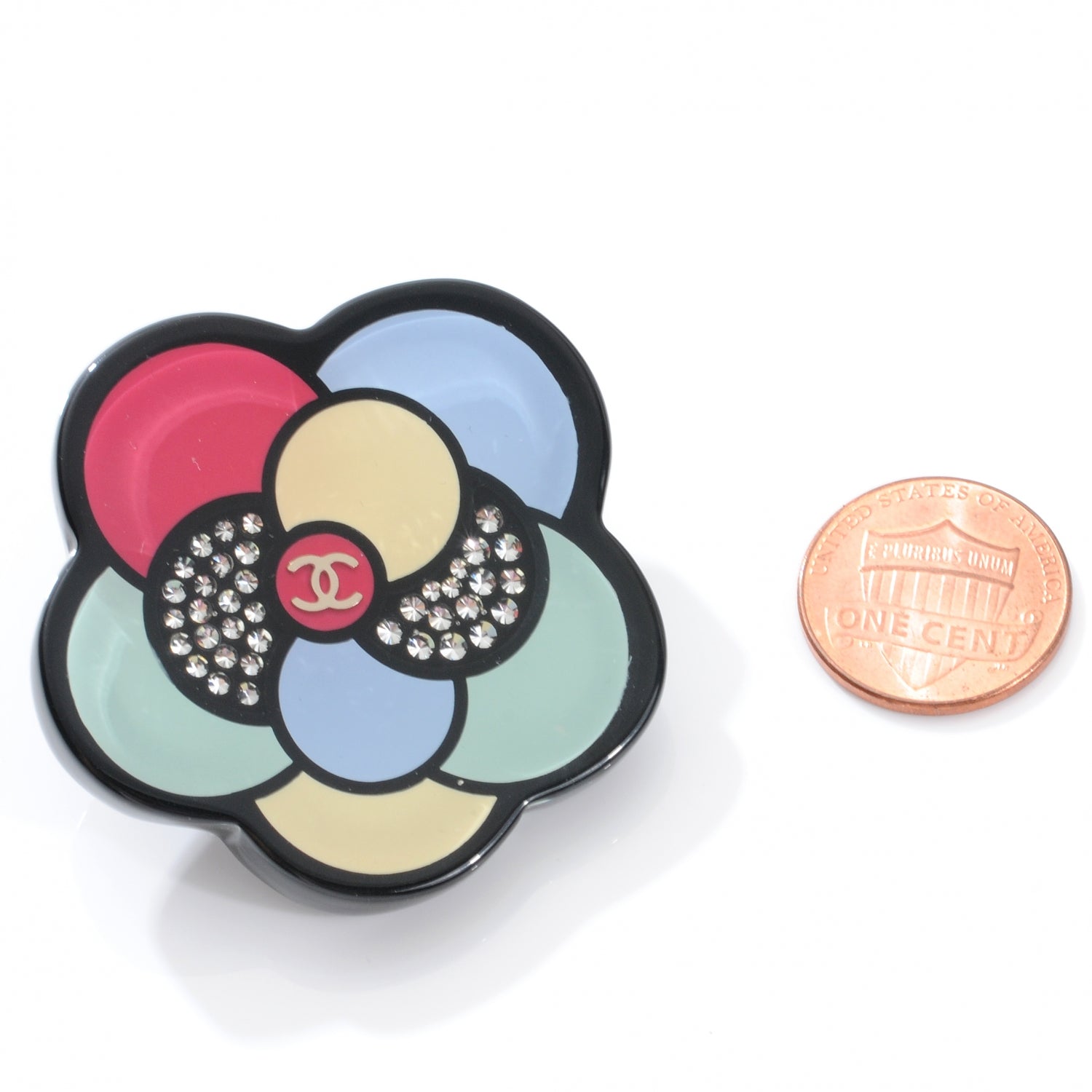 Chanel Resin Crystal CC Camellia Pin Brooch 3 of 5