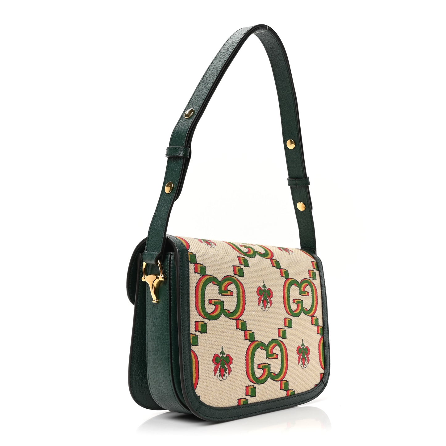Monogram Jumbo GG 100th Anniversary Horsebit 1955 Shoulder Bag Green Multicolor
