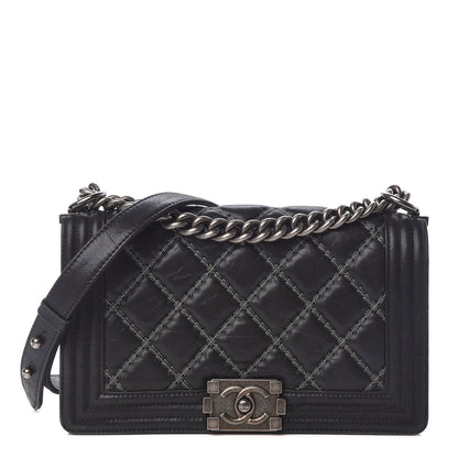 Chanel Iridescent Calfskin Embellished Double Stitch Medium Boy Flap Black 1 of 14