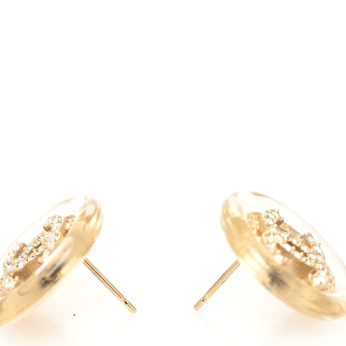 Resin Crystal CC Round Earrings Light Gold