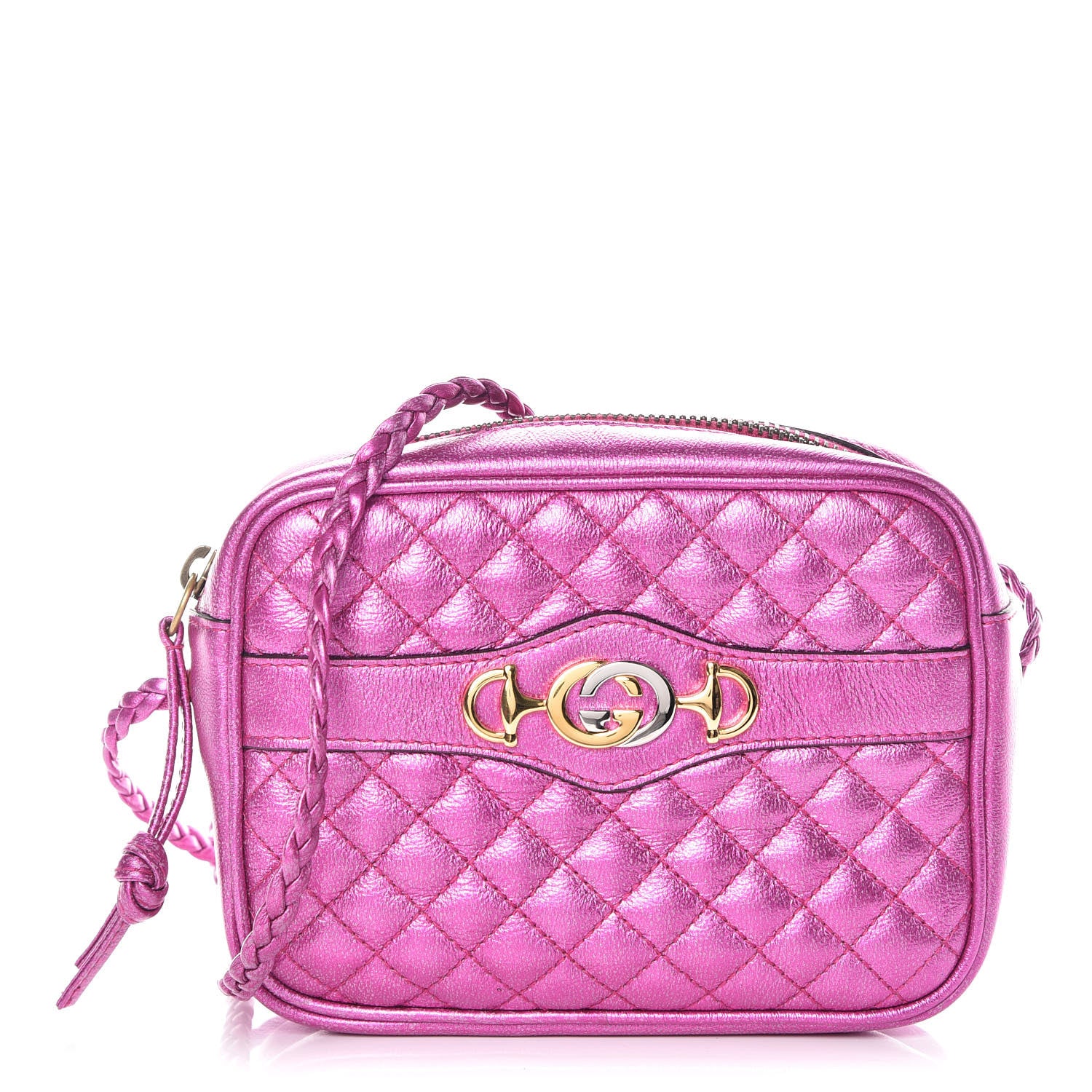 Gucci Laminated Nappa Trapuntata Mini Zumi Shoulder Bag Fuxia 1 of 9