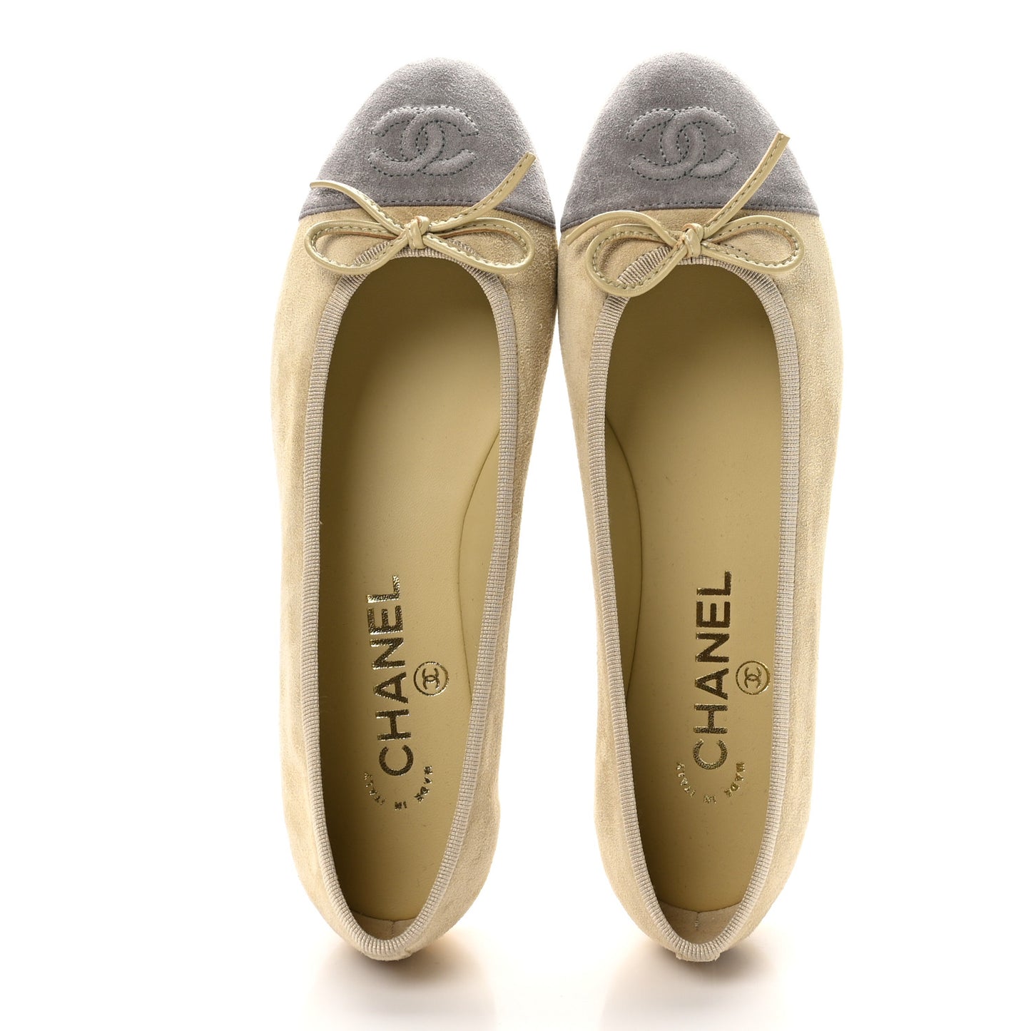 Suede Cap Toe CC Ballerina Flats 37 Light Yellow Grey
