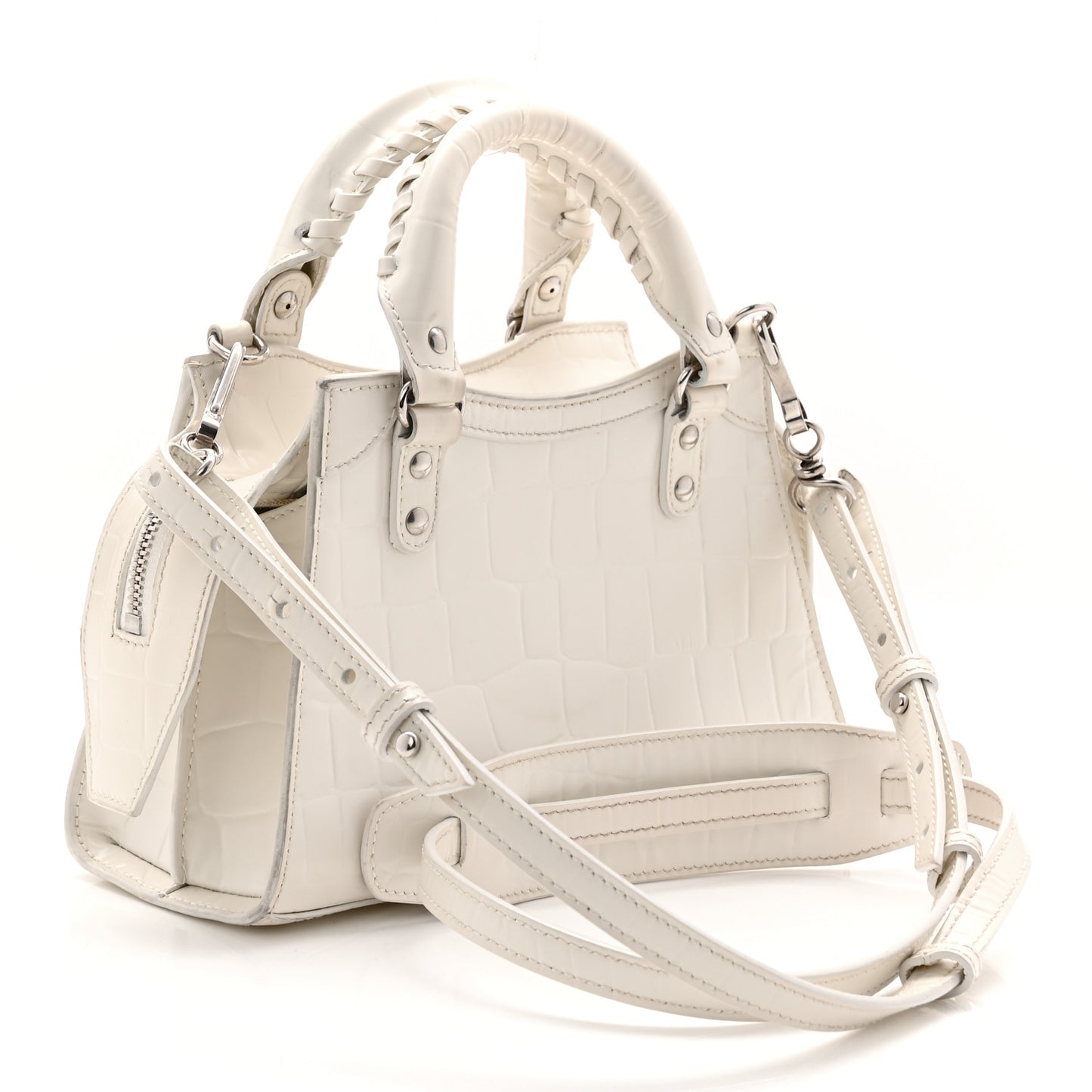 Extra Supple Calfskin Crocodile Embossed Neo Classic Silver Hardware Super Mini City White