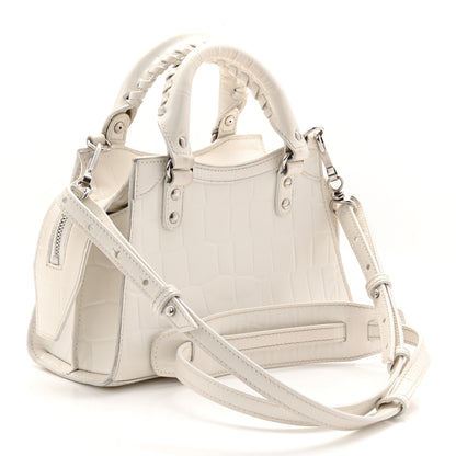Balenciaga Extra Supple Calfskin Crocodile Embossed Neo Classic Silver Hardware Super Mini City White 3 of 11