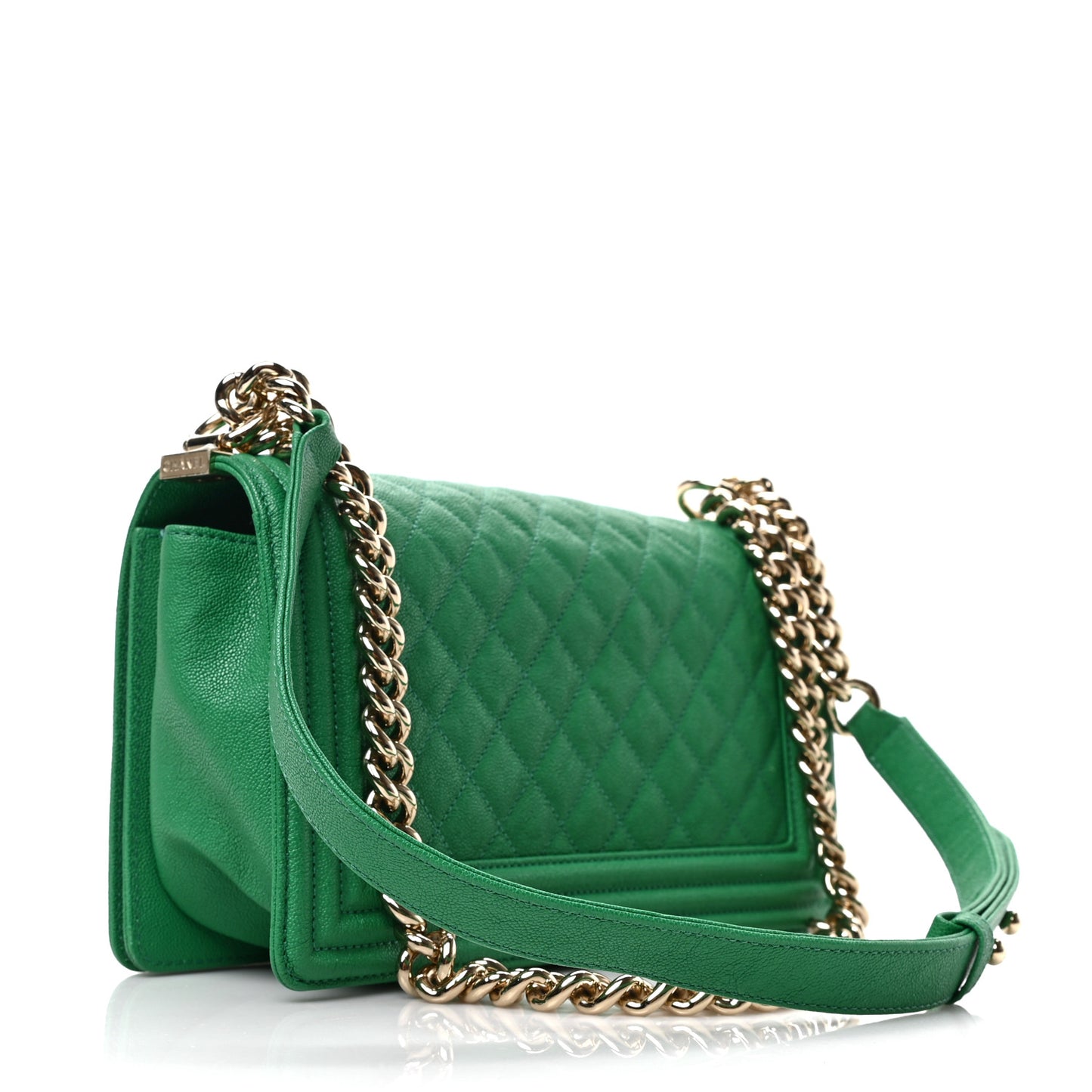 Caviar Quilted Medium Boy Flap Green