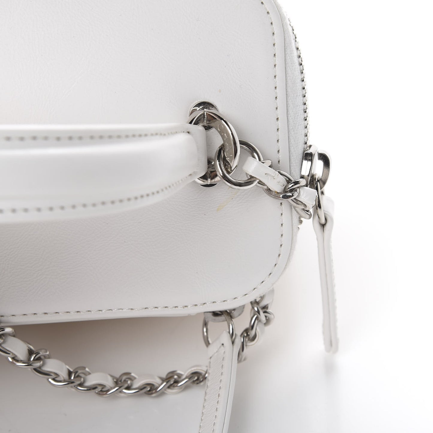 Calfskin Raffia Small Vanity Case Bag White Beige